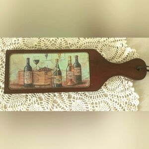 Vtg. Wood & Glass Cutting, Serving, or Hanging Board